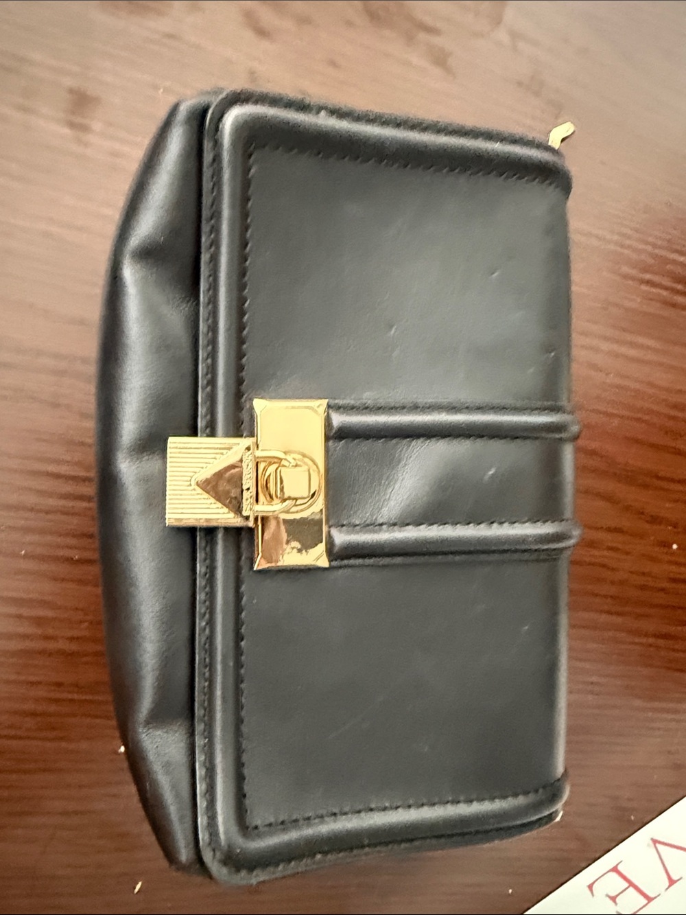 Michael Kors Black Leather Wristlet with Gold Logo